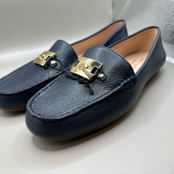 New! Kate Spade Carmen Navy Leather Gold Hardware Driving Loafer Women Size 9B - Picture 9 of 10